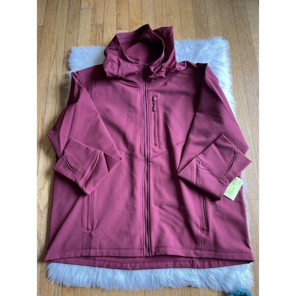 All in Motion 2XL Woven Fleece Maroon Jacket with Zipper Pockets Hood NWT - Picture 3 of 10